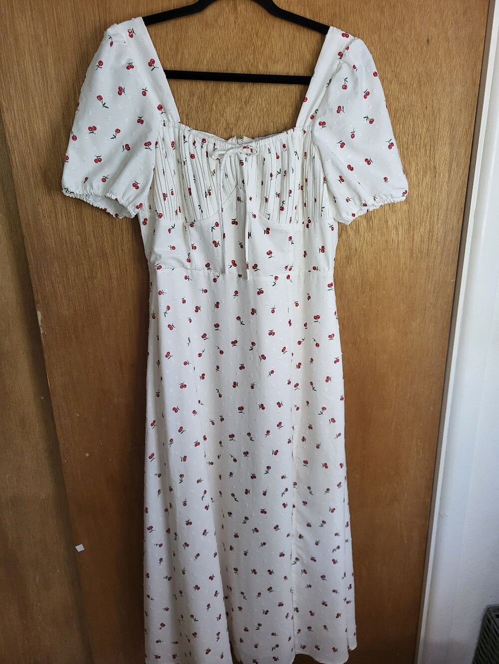 Petal And Pup Jill Cherry Print Milkmaid Midi Dress Shirred Bust Detail. Large - Picture 4 of 16